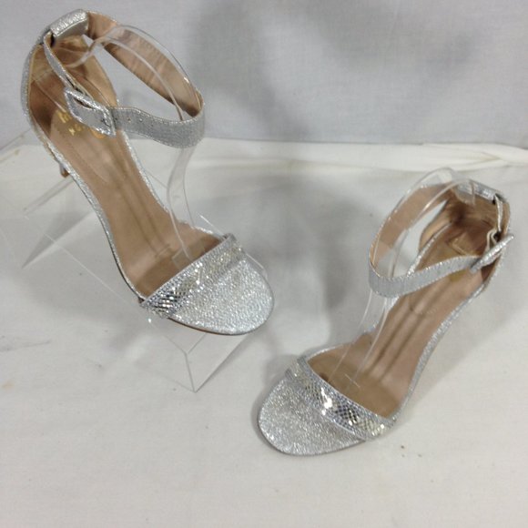 Mix No. 6 Women's Silver Glitter Ankle Strap Heels Size 8.5M - Picture 2 of 9